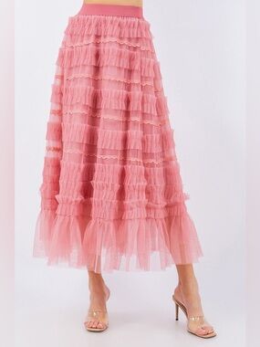 Pardon the Pink Ruffle Midi Skirt